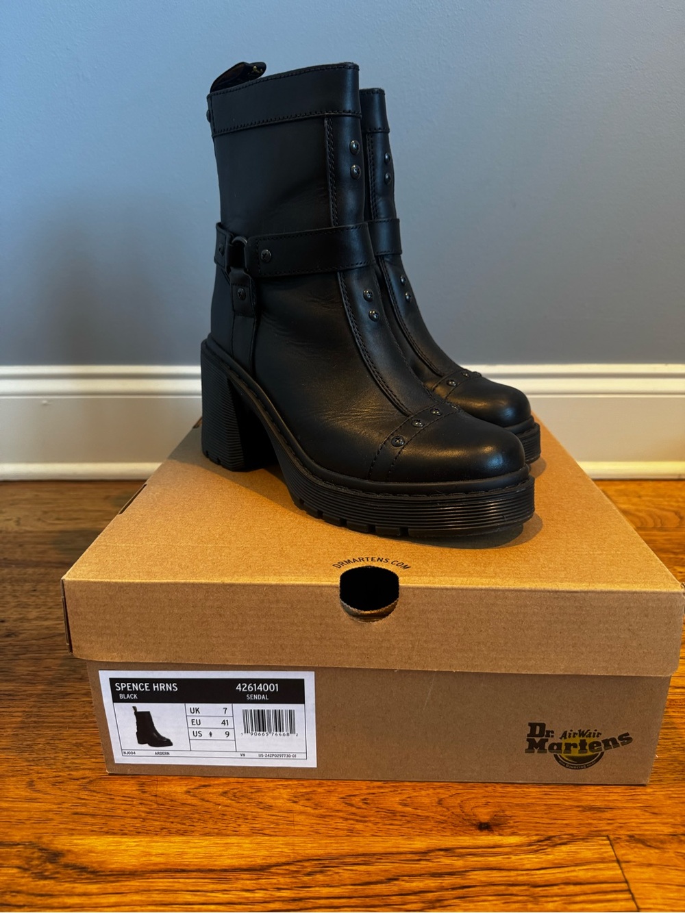 Dr. Martens Black Leather Chunky Heel Harness Boots